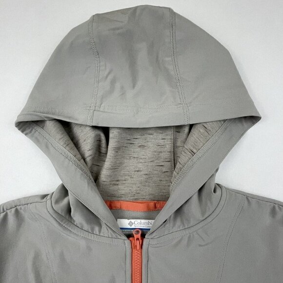 Columbia Hooded Lightweight Jacket Women’s M Knit Poly Overlay  Gray Activewear - Picture 12 of 13